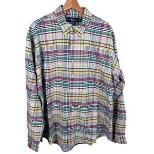 Ralph Lauren Mens Size XXL Multicolor Striped Plaid Custom Fit Long Sleeve Shirt